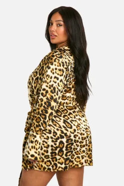 Shirt Dresses|Wrap Dresses*boohoo Plus Tie Waist Shirt Wrap Dress leopard