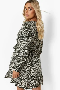 Wrap Dresses|Skater Dresses*boohoo Plus Wrap Ruffle Skater Dress leopard