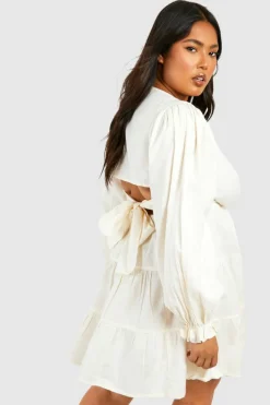 Skater Dresses*boohoo Plus Linen Feel Plunge Tiered Mini Dress stone