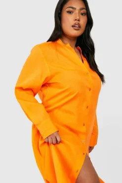 Shirt Dresses|Midi Dresses*boohoo Plus Linen Look Midi Shirt Dress orange