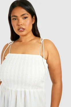 Smock Dresses*boohoo Plus Linen Look Shirred Stripe Bandeau Maxi Dress stone