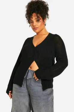 Cardigans*boohoo Plus Long Sleeve Knitted Waistcoat black
