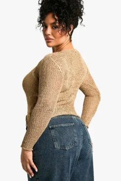 Jumpers*boohoo Plus Loose Knit Fine Gauge Sheer Jumper taupe