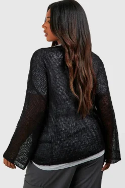 Jumpers|Up To 80% Off Winter Warmers*boohoo Plus Loose Knit Slouchy Jumper black