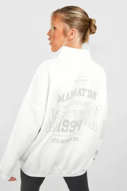 Sweatshirts*boohoo Plus Manhattan Half Zip Sweatshirt ecru