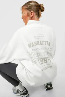 Sweatshirts*boohoo Plus Manhattan Half Zip Sweatshirt ecru