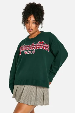 Oversized Jumpers|Jumpers*boohoo Plus Manhatten Oversized Knitted Jumper bottle green