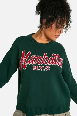 Oversized Jumpers|Jumpers*boohoo Plus Manhatten Oversized Knitted Jumper bottle green