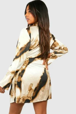 Shirt Dresses|Wrap Dresses*boohoo Plus Marble Print Wrap Shirt Dress brown