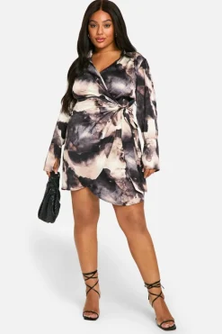 Shirt Dresses|Wrap Dresses*boohoo Plus Marble Print Wrap Shirt Dress dusky pink