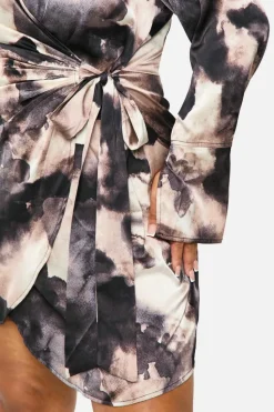 Shirt Dresses|Wrap Dresses*boohoo Plus Marble Print Wrap Shirt Dress dusky pink