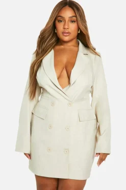 Blazer Dresses*boohoo Plus Marl Double Breasted Blazer Dress beige