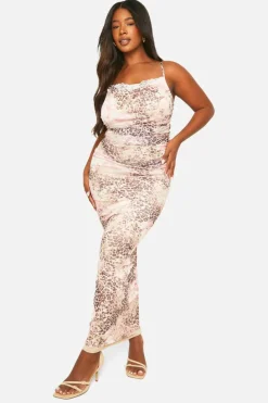 Bodycon Dresses*boohoo Plus Mesh Print Lace Detail Maxi Dress leopard