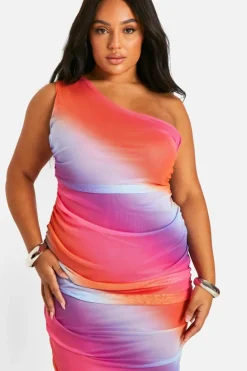 Bodycon Dresses|Maxi Dresses*boohoo Plus Mesh One Shoulder Ombre Midaxi Dress multi