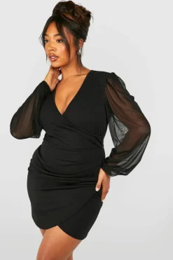 Wrap Dresses|Mini Dresses*boohoo Plus Mesh Wrap Dress black