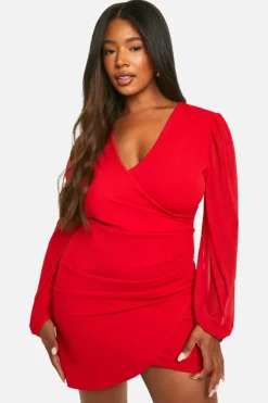 Wrap Dresses*boohoo Plus Mesh Wrap Dress red