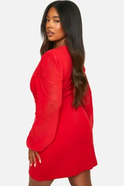 Wrap Dresses*boohoo Plus Mesh Wrap Dress red