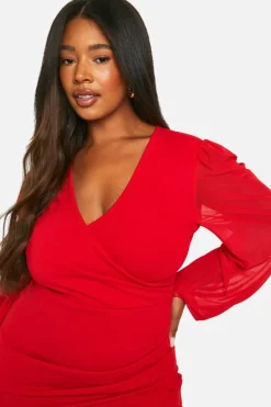 Wrap Dresses*boohoo Plus Mesh Wrap Dress red
