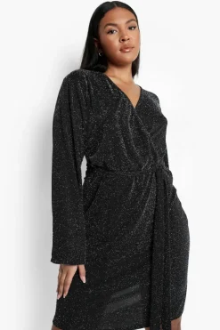 Wrap Dresses*boohoo Plus Metallic Wrap Belted Dress black
