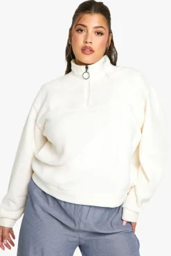 Sweatshirts|Hoodies & Sweatshirts*boohoo Plus Mid Zip Fleece Sweatshirt cream