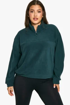 Sweatshirts|Athleisure*boohoo Plus Mid Zip Fleece Sweatshirt dark green
