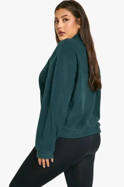Sweatshirts|Athleisure*boohoo Plus Mid Zip Fleece Sweatshirt dark green