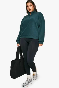 Sweatshirts|Athleisure*boohoo Plus Mid Zip Fleece Sweatshirt dark green