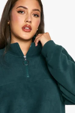 Sweatshirts|Athleisure*boohoo Plus Mid Zip Fleece Sweatshirt dark green