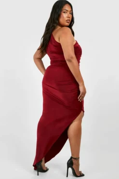 Midi Dresses*boohoo Plus Midi Asymmetric Dress berry