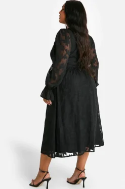 Skater Dresses|Midi Dresses*boohoo Plus Milkmaid Woven Burnout Floral Midi Skater Dress black