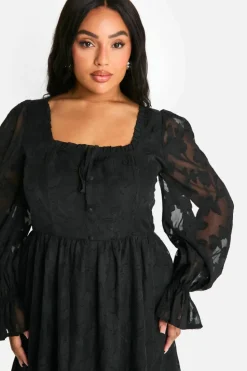 Skater Dresses|Midi Dresses*boohoo Plus Milkmaid Woven Burnout Floral Midi Skater Dress black