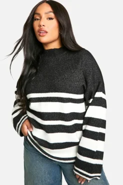 Oversized Jumpers|Jumpers*boohoo Plus Mixed Stripe Oversized Jumper black