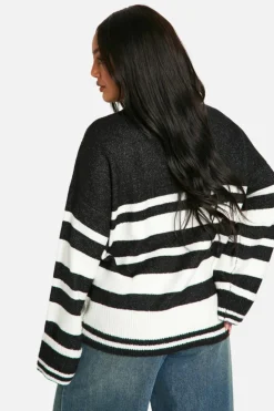 Oversized Jumpers|Jumpers*boohoo Plus Mixed Stripe Oversized Jumper black