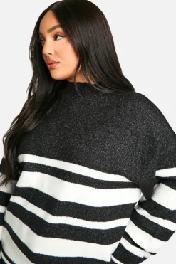 Oversized Jumpers|Jumpers*boohoo Plus Mixed Stripe Oversized Jumper black
