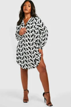 Shirt Dresses|Mini Dresses*boohoo Plus Print Shirt Dress mono