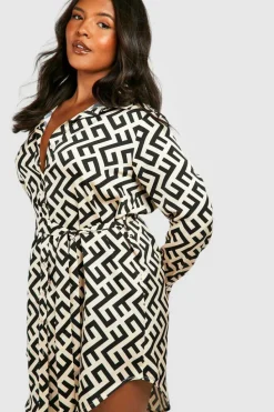 Shirt Dresses|Mini Dresses*boohoo Plus Mono Printed Shirt Dress black