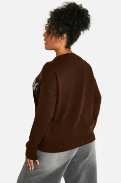 Oversized Jumpers|Jumpers*boohoo Plus New York Script Oversized Knitted Jumper chocolate