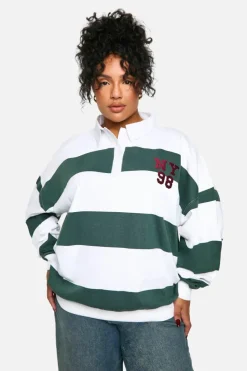 Sweatshirts|Athleisure*boohoo Plus NY STRIPE COLLARED RUGBY SHIRT forest
