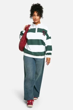 Sweatshirts|Athleisure*boohoo Plus NY STRIPE COLLARED RUGBY SHIRT forest