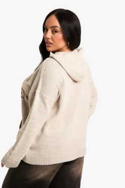 Jumpers|Jumpers & Cardigans*boohoo Plus NYC Knitted Hoodie stone