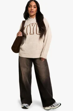 Jumpers|Jumpers & Cardigans*boohoo Plus NYC Knitted Hoodie stone