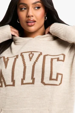 Jumpers|Jumpers & Cardigans*boohoo Plus NYC Knitted Hoodie stone