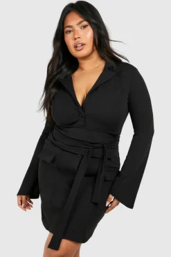 Blazer Dresses*boohoo Plus Obi Waist Skort Blazer Dress black