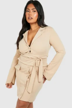 Blazer Dresses*boohoo Plus Obi Waist Skort Blazer Dress stone