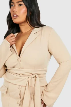 Blazer Dresses*boohoo Plus Obi Waist Skort Blazer Dress stone