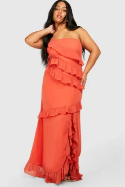 Maxi Dresses*boohoo Plus Occasion Ruffle One Shoulder Maxi Dress burnt orange
