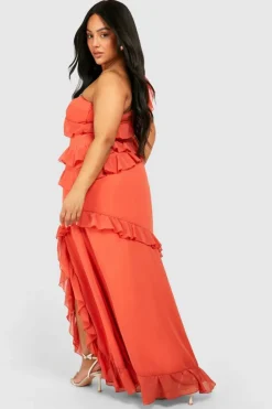 Maxi Dresses*boohoo Plus Occasion Ruffle One Shoulder Maxi Dress burnt orange