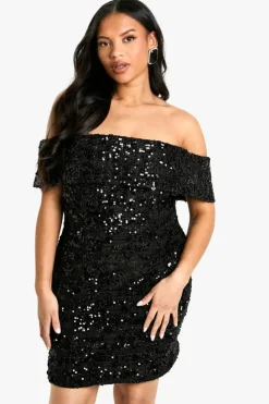 Mini Dresses|Dresses*boohoo Plus Off Shoulder Boucle Shift Dress Dress black