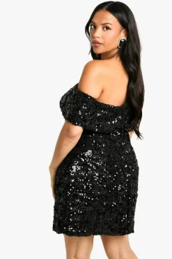 Mini Dresses|Dresses*boohoo Plus Off Shoulder Boucle Shift Dress Dress black