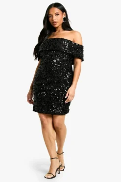 Mini Dresses|Dresses*boohoo Plus Off Shoulder Boucle Shift Dress Dress black